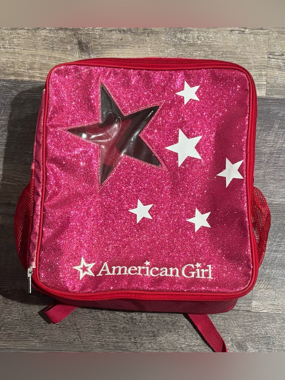 American Girl Pink Glitter Doll Carrier Backpack Star Window 18” Doll Travel Bag